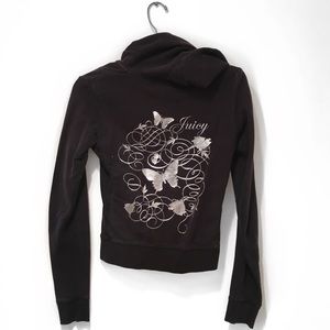 Juicy Couture Black Hoodie w/ Silver Butterfly Graphic – Size P (XS/S)